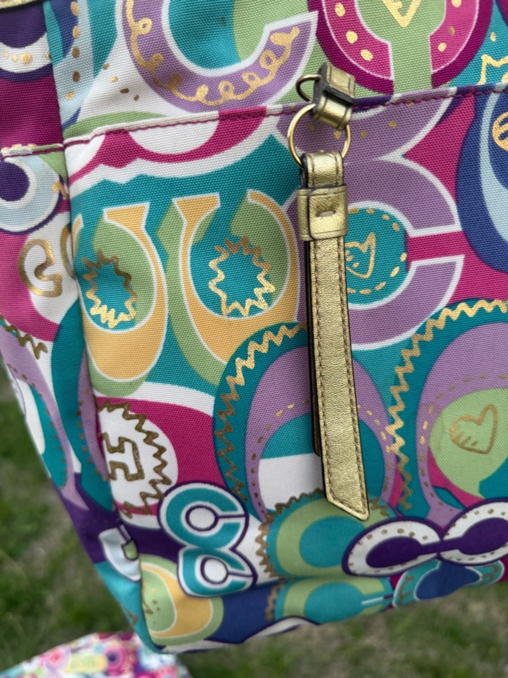 COACH Purple Multicolor Signature Print Tote with Gold Trim - Picture 12 of 15